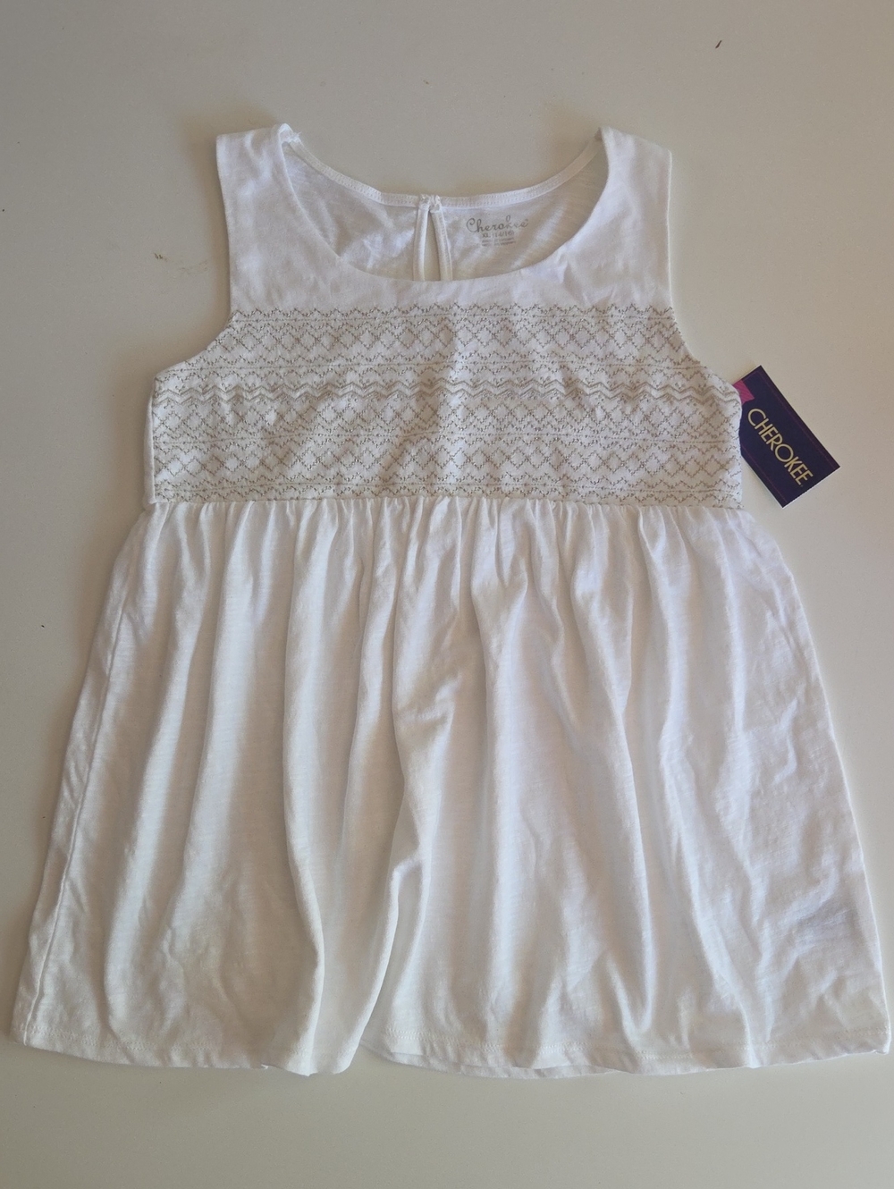 Girl's White Sleeveless Lace-Trim Dress Top